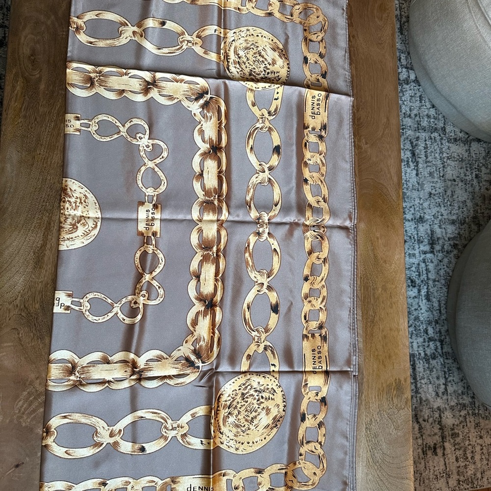 2 Dennis Basso Scarves Blue and Taupe - Picture 8 of 11